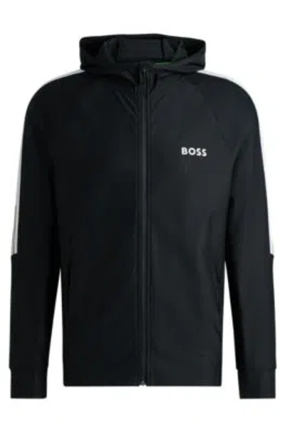 Hugo Boss Boss X Matteo Berrettini Regular-fit Zip-up Hoodie With Signature-stripe Artwork In Black