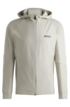 Hugo Boss Boss X Matteo Berrettini Regular-fit Zip-up Hoodie With Signature-stripe Artwork In Light Beige
