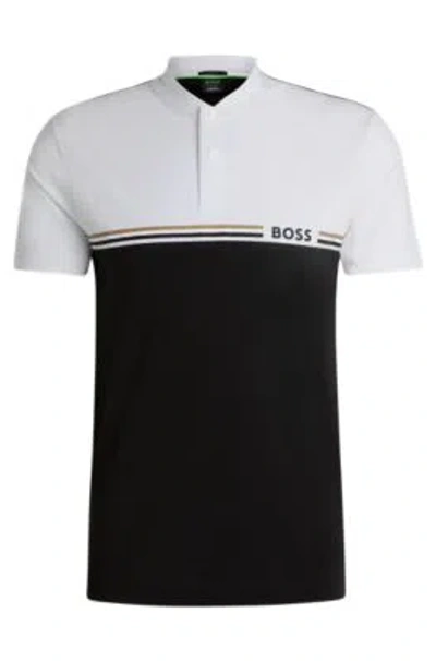 Hugo Boss Boss X Matteo Berrettini Slim-fit Polo Shirt With Uv Protection In Black