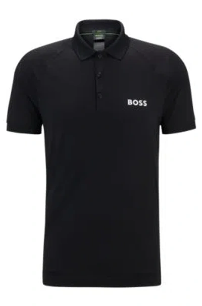 Hugo Boss Boss X Matteo Berrettini Waffle-fabric Polo Shirt In Black