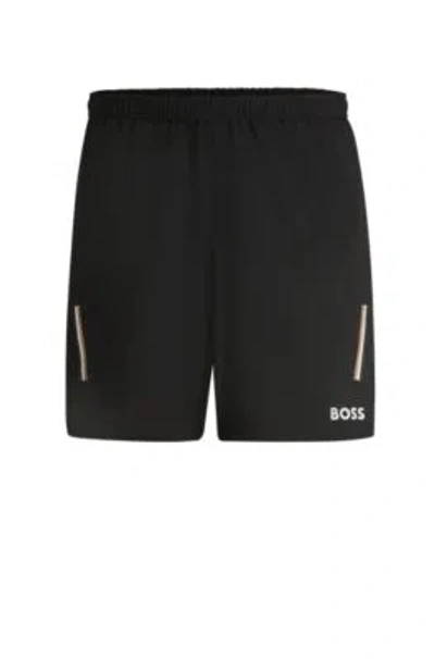 Hugo Boss Boss X Matteo Berrettini Water-repellent Shorts With Logo Print In Black