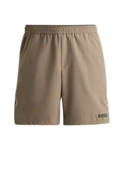 Hugo Boss Boss X Matteo Berrettini Water-repellent Shorts With Logo Print In Light Green