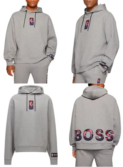 Pre-owned Hugo Boss Boss X Nba Hoodie Pullover Sweater Hooded Sweatshirt Hoody Sweat Jacket Jumper In Gray