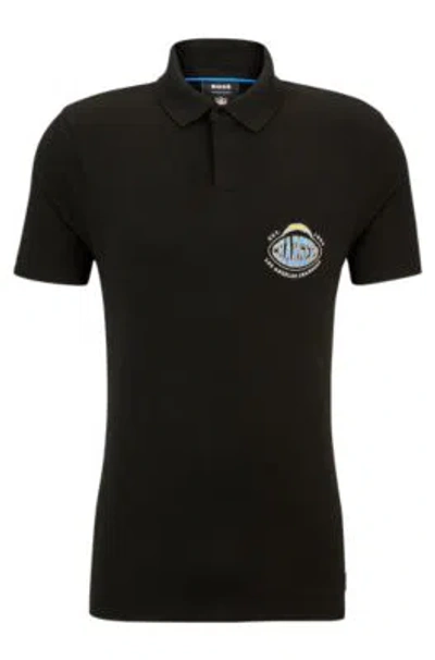 Hugo Boss Boss X Nfl Cotton-piqu Polo Shirt With Collaborative Branding In Black