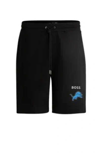 Hugo Boss Boss X Nfl Cotton-terry Shorts With Special Artwork In Black