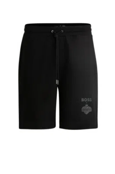 Hugo Boss Boss X Nfl Cotton-terry Shorts With Special Artwork In Dark Grey