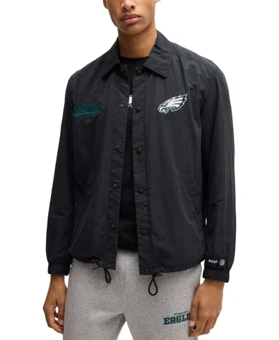 Hugo Boss Boss X Nfl Embroidered Branding Water-repellent Jacket In Eagles Charcoal