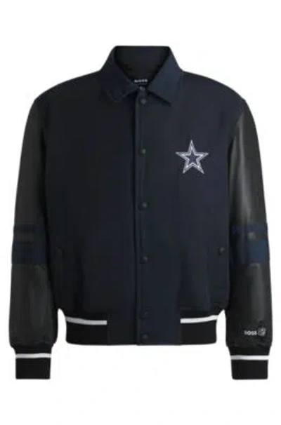 Hugo Boss Boss X Nfl Mixed-material Jacket With Faux-leather Sleeves In Cowboys