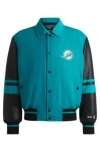 Hugo Boss Boss X Nfl Mixed-material Jacket With Faux-leather Sleeves In Dolphins
