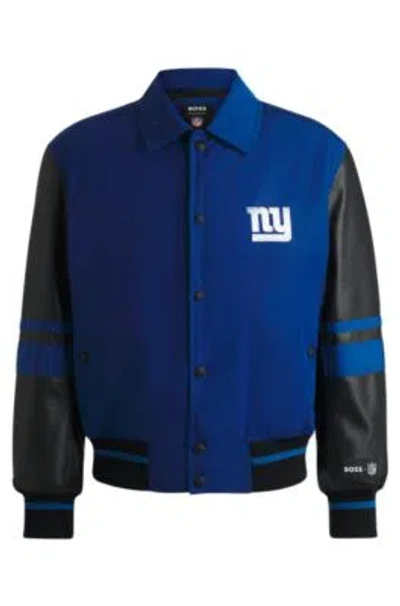 Hugo Boss Boss X Nfl Mixed-material Jacket With Faux-leather Sleeves In Giants