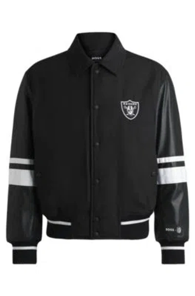 Hugo Boss Boss X Nfl Mixed-material Jacket With Faux-leather Sleeves In Raiders