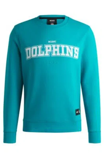 Hugo Boss Boss X Nfl Regular-fit Sweatshirt With Special Branding In Dolphins