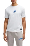 Hugo Boss Boss X Nfl Stretch-cotton T-shirt With Special Branding In Detroit Lions - White
