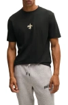 Hugo Boss Boss X Nfl Stretch Cotton Graphic T-shirt In New Orleans Saints - Black