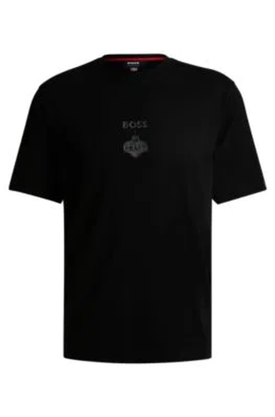 Hugo Boss Boss X Nfl Stretch-cotton T-shirt With Special Artwork In Dark Grey