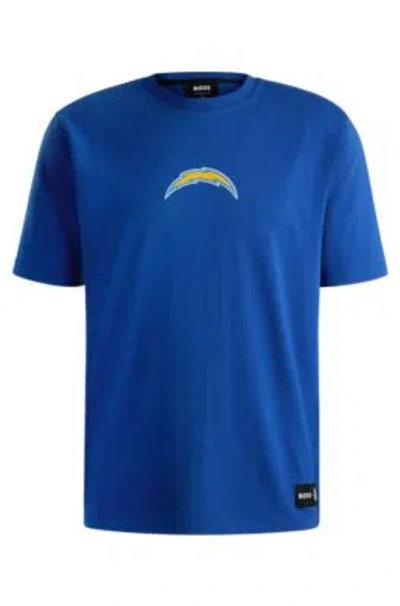 Hugo Boss Boss X Nfl Stretch-cotton T-shirt With Special Branding In Chargers