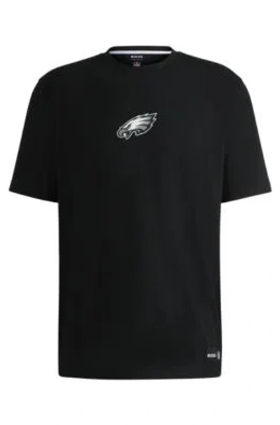 Hugo Boss Boss X Nfl Stretch Cotton Graphic T-shirt In Philadelphia Eagles - Black