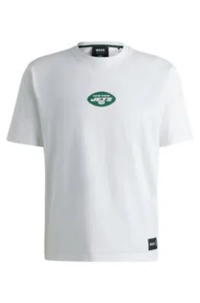 Hugo Boss Boss X Nfl Stretch-cotton T-shirt With Special Branding In Jets