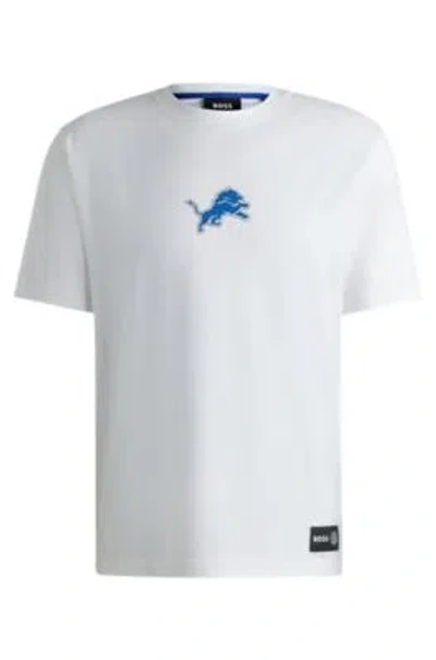 Hugo Boss Boss X Nfl Stretch-cotton T-shirt With Special Branding In Lions