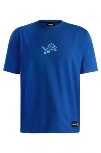 Hugo Boss Boss X Nfl Stretch-cotton T-shirt With Special Branding In Lions