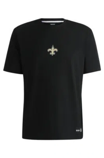 Hugo Boss Boss X Nfl Stretch Cotton Graphic T-shirt In New Orleans Saints - Black