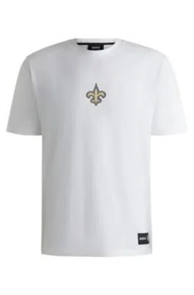 Hugo Boss Boss X Nfl Stretch Cotton Graphic T-shirt In New Orleans Saints - White