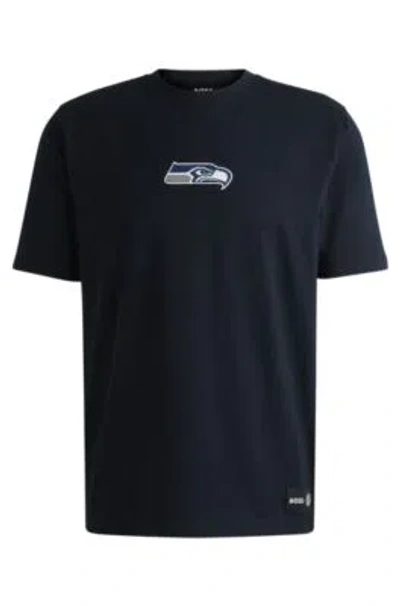 Hugo Boss Boss X Nfl Stretch Cotton Graphic T-shirt In Seattle Seahawks - Blue