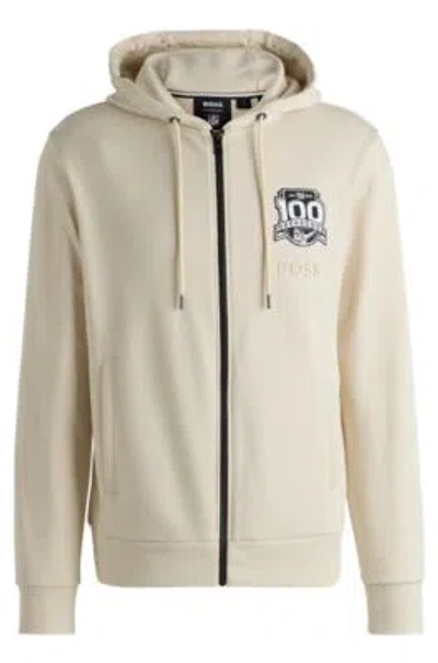 Hugo Boss Boss X Nfl Zip-up Hoodie With Special Branding In White