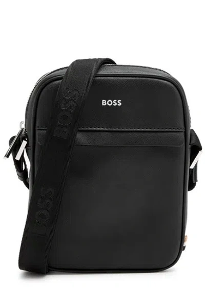 Hugo Boss Boss Zair Saffiano Leather Cross-body Bag In Black
