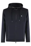 Hugo Boss Boss Zip-up Hoodie With Adjustable Hood And Metallic Logo In Blue