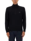 Hugo Boss Boss Zippered Sweater With Logo Patch In Black