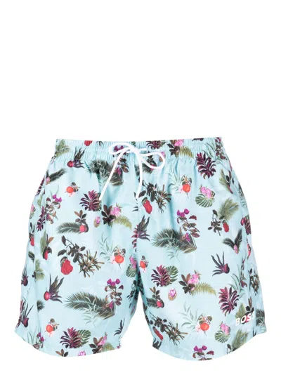 Hugo Boss Floral-print Swim Shorts With Logo Detail In Light Green