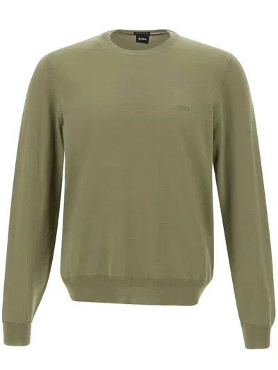 Hugo Boss Logo-embroidered Crew-neck Sweater In Green