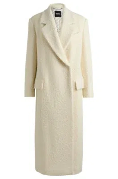 Hugo Boss Boucl-tweed Slim-fitting Coat With Quilted Lining In White
