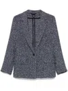 Hugo Boss Relaxed-fit Blazer In Two-tone Crochet Tweed In Blue