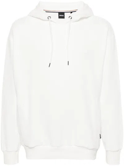 Hugo Boss Bouclé Cotton Hoodie In White