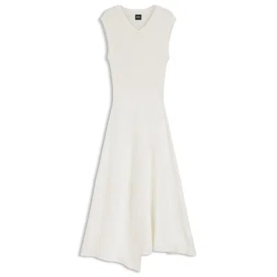 Hugo Boss Bouclé-yarn Dress In A Slim Fit In White