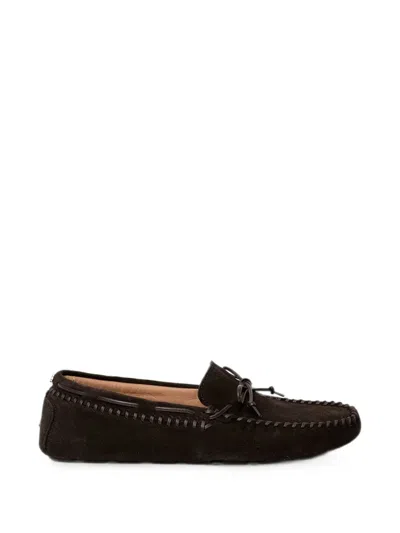 Hugo Boss Bow-detail Whipstitch-trim Loafers In Brown