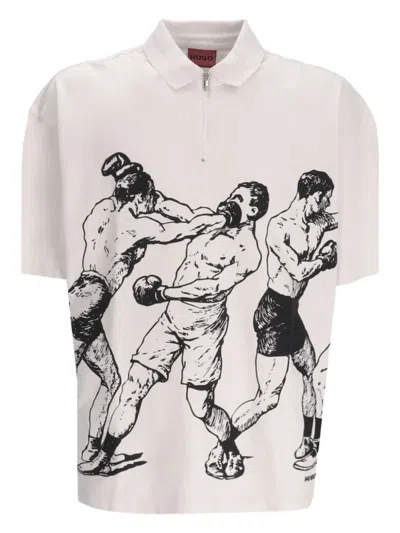 Hugo Boss White Graphic Half Zip Polo In Neutral