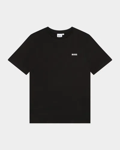 Hugo Boss Kids' Boy's Contrast Logo-print T-shirt In Black