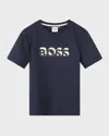 Hugo Boss Kids' Boy's Embossed Logo-print T-shirt In Blue