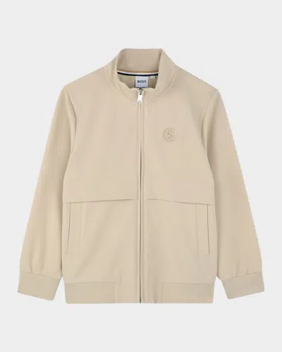 Hugo Boss Kids' Boy's Embroidered Logo Jogging Cardigan In Neutral