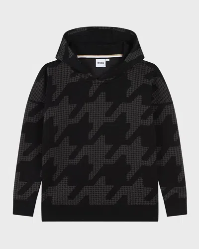 Hugo Boss Kids' Boy's Houndstooth-print Hoodie In Black