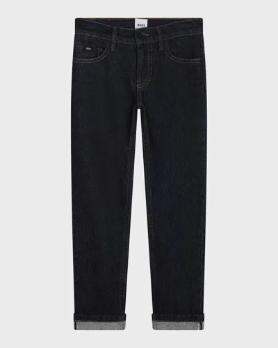 Hugo Boss Kids' Boy's Jeans W/ Logo Label In Rinse Wash