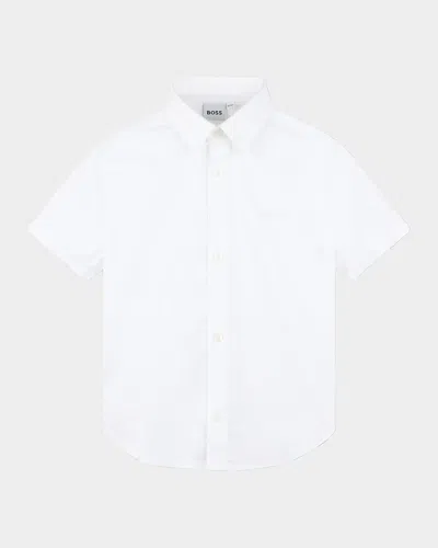 Hugo Boss Kids' Boy's Logo Embroidered Button Down Shirt In White
