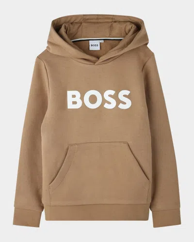 Hugo Boss Boy's Logo-print Hoodie In Brown