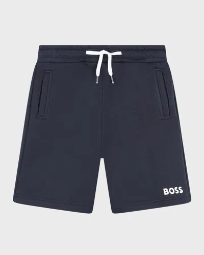 Hugo Boss Kids' Boy's Logo-print Jogger Shorts In 849-navy