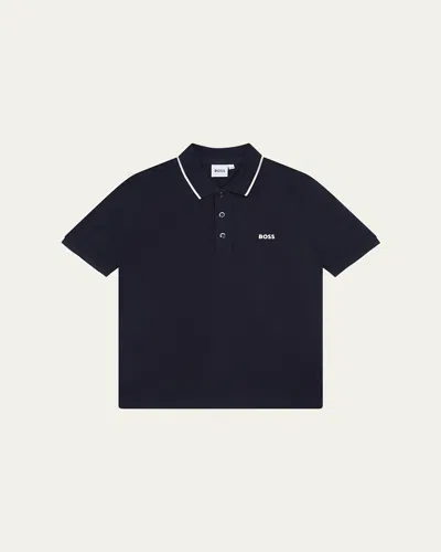 Hugo Boss Kids' Boy's Logo-print Polo Shirt In Navy