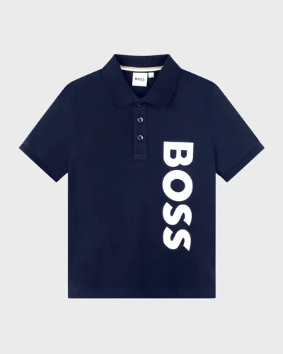 Hugo Boss Kids' Boy's Logo-print Short Sleeved Polo Shirt In 849-navy