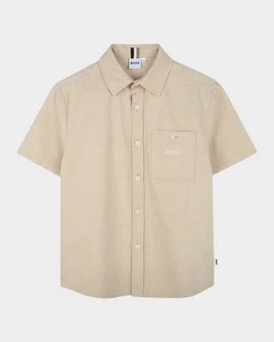 Hugo Boss Kids' Boy's Short-sleeve Logo Pocket Polo Shirt In Stone